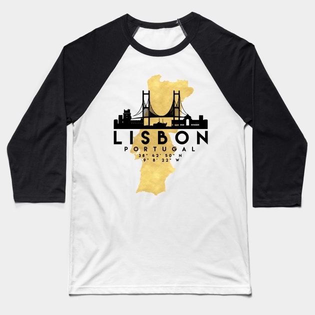 Lisbon Portugal Skyline Map Art Baseball T-Shirt by deificusArt